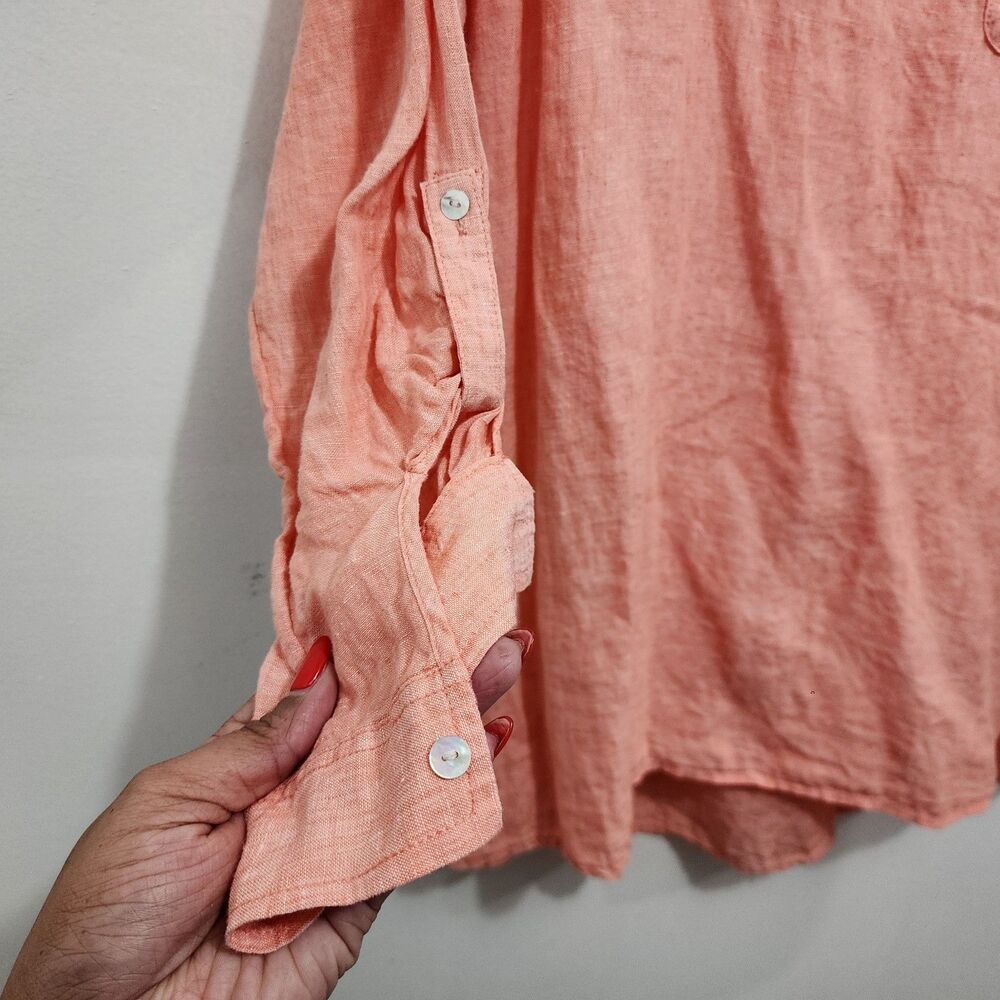 Jones & Co 100% Linen Popover Coral Long Tab Sleeve Coastal Shirt Plus Size 1X - Picture 8 of 11